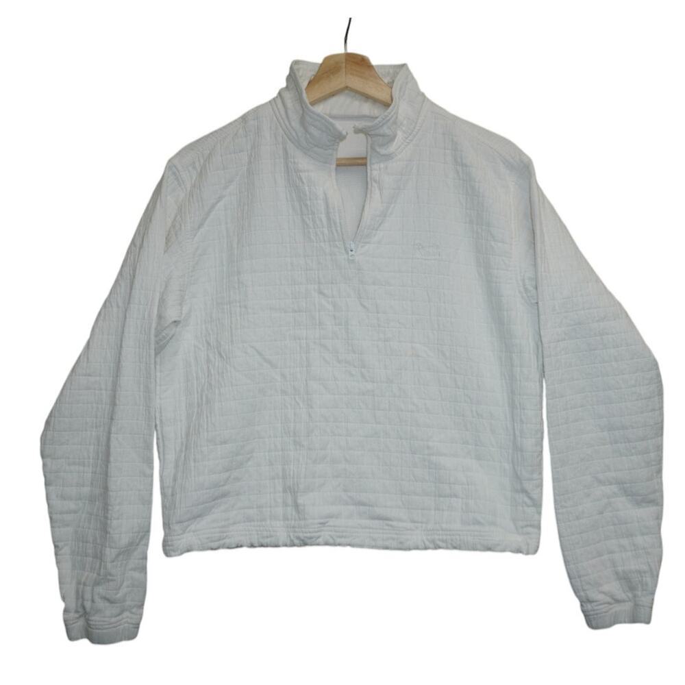 Kith Women’s Quilted Half Zip Pullover XS White Cotton Drawstring Hem Minimalist